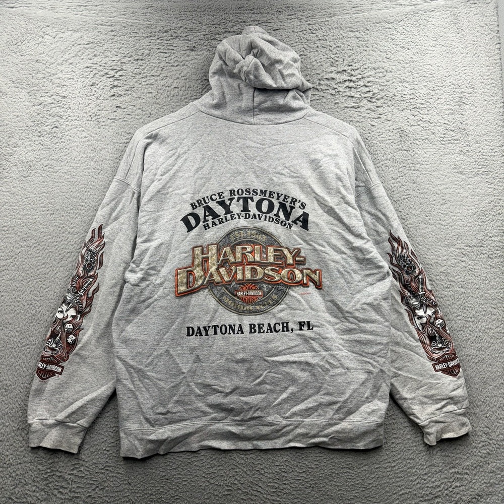 VTG y2k Harley Davidson Tribal Flames Hoodie Mens Large Sleeves Full Zip 2005